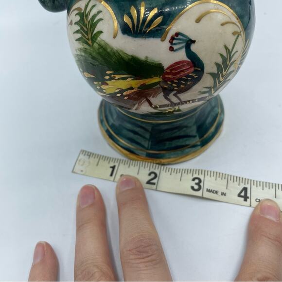 Vintage Hand Painted Peacock Ornate Vase Decor Green Teal Gold Porcelain - Picture 13 of 16